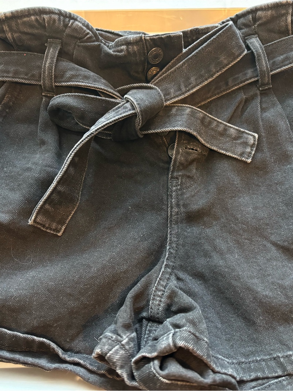 Juniors Black Paperbag Waist Tie-Front Shorts